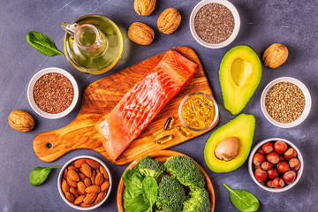 Animal and vegetable sources of omega-3 acids.