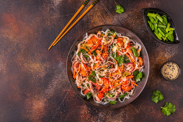 Asian salad with rice noodles, shrimp and vegetables.