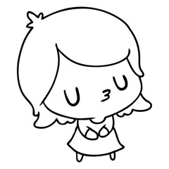 line drawing of a cute kawaii girl