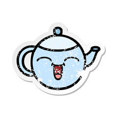 Obraz premium distressed sticker of a cute cartoon happy teapot