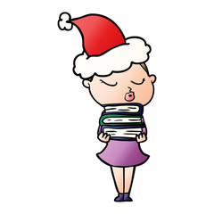 gradient cartoon of a calm woman wearing santa hat