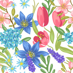 Seamless pattern with spring flowers.