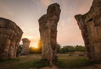 Sunrise in the morning at Phu Lan Kha National Park,(Mo Hin Khao),Chaiyaphum,Stonehenge of Thailand