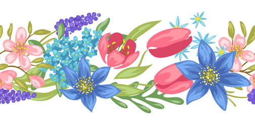 Seamless pattern with spring flowers.