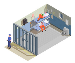 Prison Jail Isometric Composition 