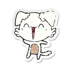 distressed sticker of a happy little dog cartoon