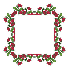 Vector illustration red flowering and green leafy frames hand drawn