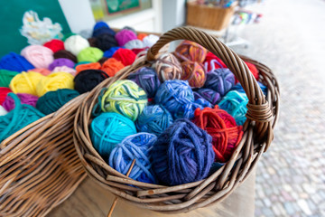 Fototapeta na wymiar Colourful Balls of knitting wool 