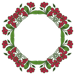 Vector illustration red flowering and green leafy frames hand drawn