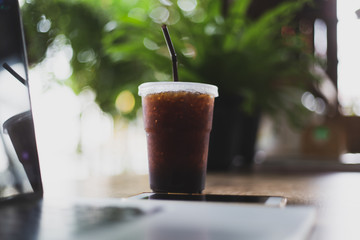 Ice black coffee glass of fresh 