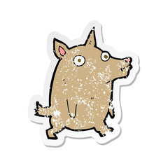 retro distressed sticker of a cartoon funny little dog