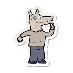 sticker of a cartoon happy wolf man