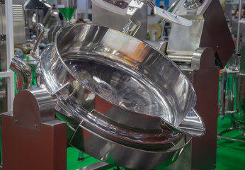 Large stainless steel food cooking pot electric heating. Food industry