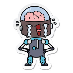 sticker of a cartoon crying robot