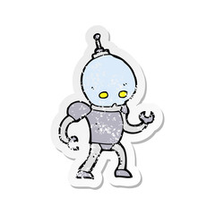 retro distressed sticker of a cartoon alien robot