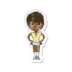 retro distressed sticker of a cartoon annoyed girl