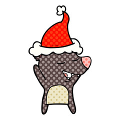 comic book style illustration of a bear wearing santa hat