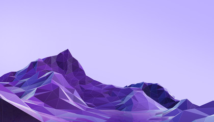 Paysage Low poly avec dégradé coloré violet psychédélique - bleu sur fond- rendu 3d