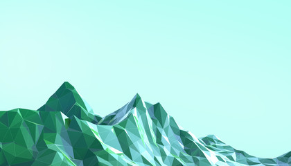 Paysage de montagne Low poly art dégradé psychédélique avec bleu coloré sur fond- rendu 3D