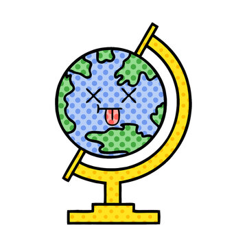 comic book style cartoon globe of the world
