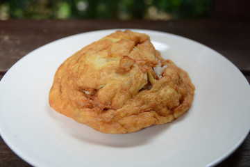 Thai style omelet over rice, quick and easy menu, street food of Thailand