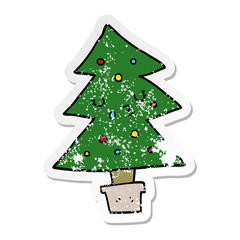 distressed sticker of a cartoon christmas tree