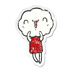distressed sticker of a cute cartoon cloud head creature