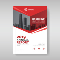 Annual report cover template with red geometric shapes