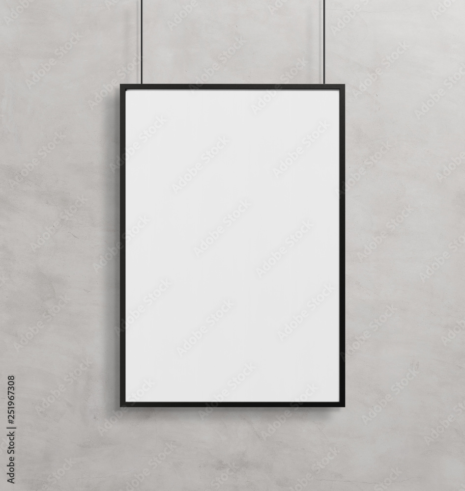 Poster black frame hanging mockup 3d rendering
