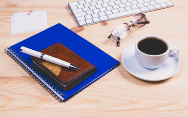 coffee, notebook and keyboard