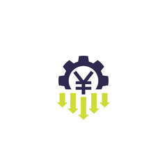 cost reduction icon with yuan, vector