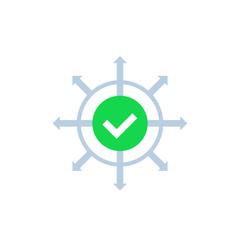 distribution, expansion vector icon with check mark