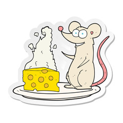 sticker of a cartoon mouse with cheese