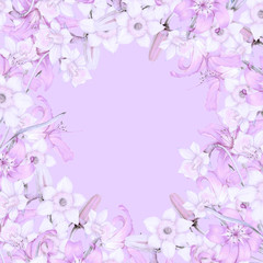 Hand drawn frame of violet flowers