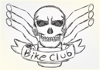 Fototapeta premium Motorcycle patch skull design sketch style