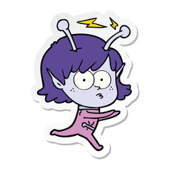 sticker of a cartoon alien girl