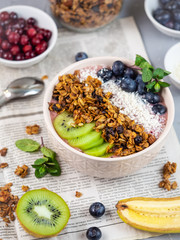 smoothies with granola, berries and fruits