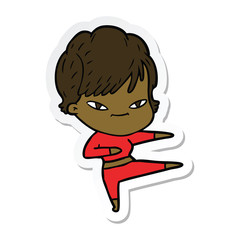 sticker of a cartoon happy woman