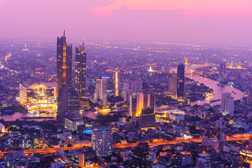 Fototapeta premium high view of the city in sunset time / High view of Bangkok city in sunset