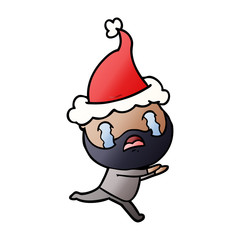 gradient cartoon of a bearded man crying wearing santa hat