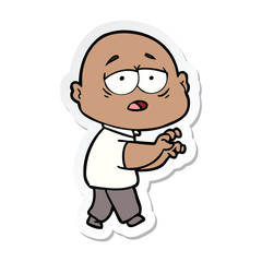 sticker of a cartoon tired bald man