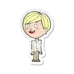 retro distressed sticker of a cartoon happy surprised boy