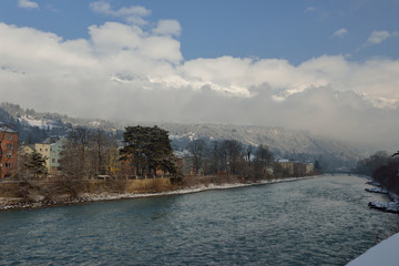 Innsbruck, river Inn, cold winter day.