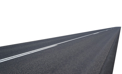 Straight asphalt road isolated on white background with clipping path.