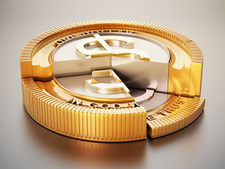 Sliced coin with dollar icon. 3D illustration