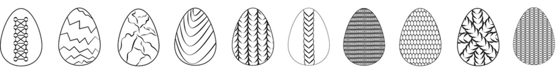 Easter set of flat egg icons isolated on white background.