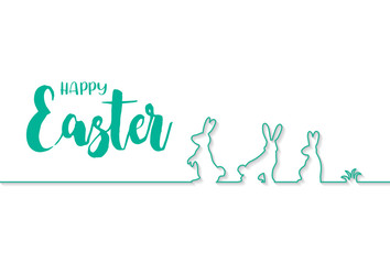 Single continuous line art Happy Easter banner, vector