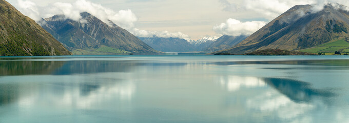 Sunny Panorama of Lake Coleridge New Zealand