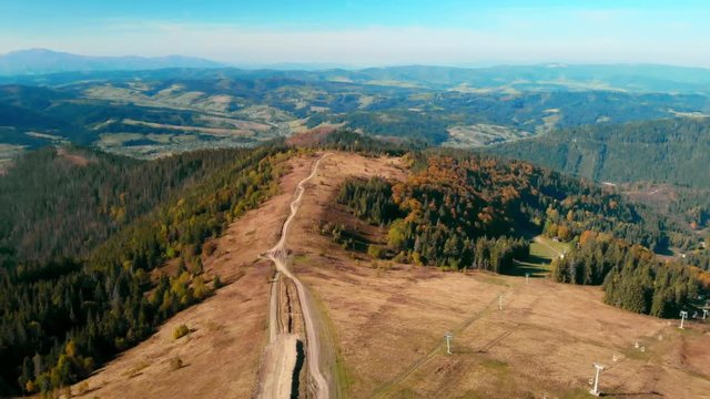 aerial view paysage in carpathians autumn season in mountains