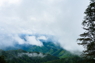 View of the mountain range and sea of mist in the morning